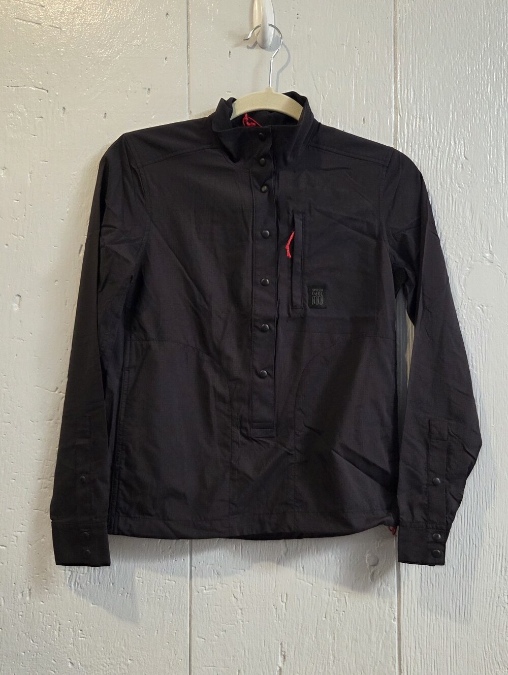 Topo Designs Black Button-Up Anorak Pullover with Red Accent